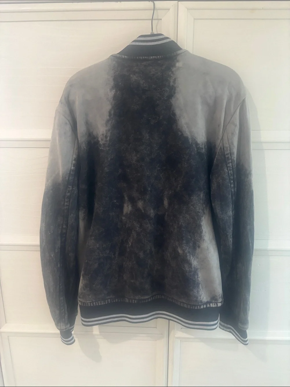 True Religion Black and Gray Ombre Varsity Bomber Jacket